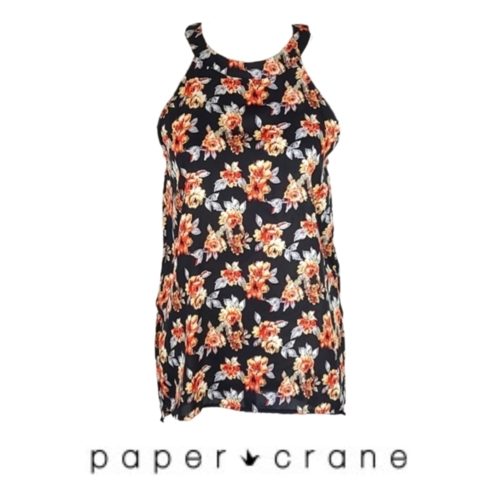 Dark Floral Top with High Neckline, Size S